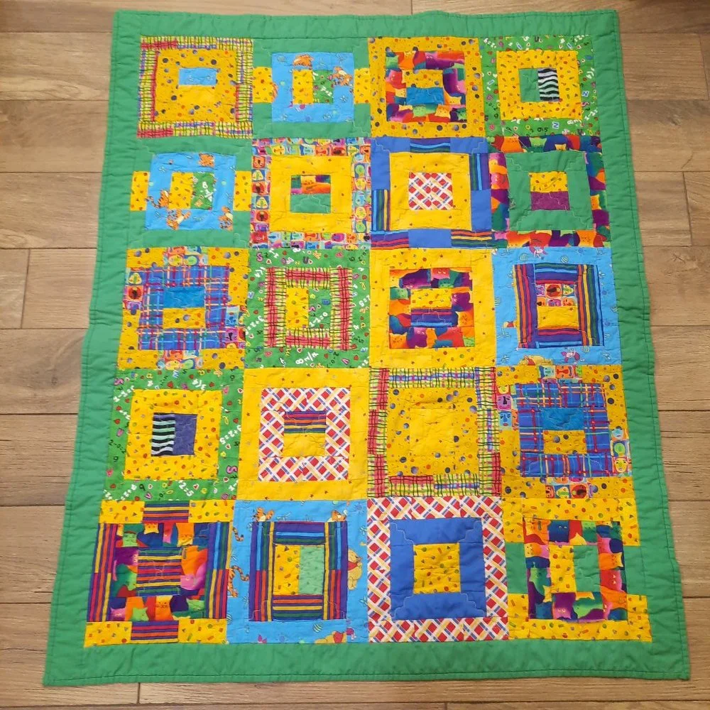 Vintage‎ Patchwork Kids baby Quilt Retro Handmade Nursery Bedding Primary colors